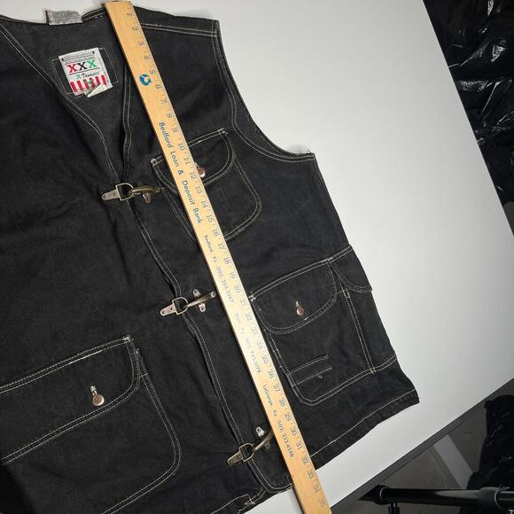 Vintage Gino Venucci Denim Work Vest Black L-XL Utility Western XXX Heavy Stitch - Picture 2 of 14